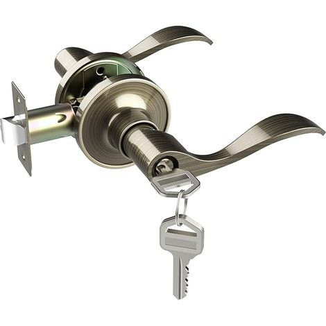 Bravix Door Handle, Bronze Door Handle Inside And Outside Door Lock Bar With Key Antique Brass Suitable For Bedroom Bathroom Privacy No Key Required Wave Style Entry Lock