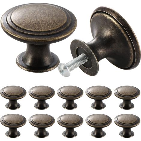 Bravix Lot De 12 Boutons De Placard Et Tiroir Vintage Chic De Style Antique - Ronds, 30 Mm (bronze)