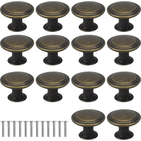 Bravix 16 Pièces De Poignées De Tiroir Vintage 29mm Poignées De Tiroir En Bronze Rondes Poignées D'Armoire En Laiton Poignées De Porte Table De Chevet Poignées De Meubles Avec Vis