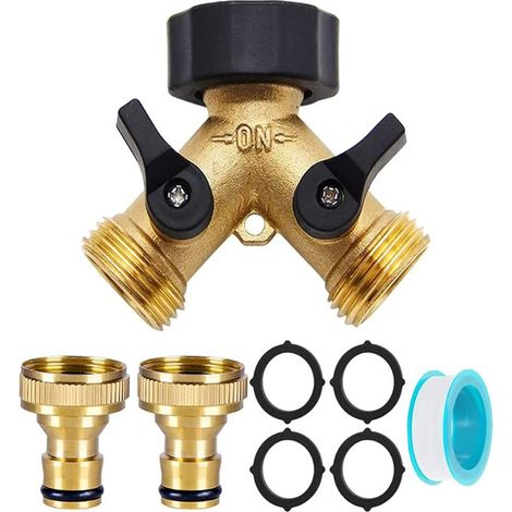 Bravix 2-voies Y-distributeur Répartiteur 2 Voies 3/4" Et 1/2" Y Avec Adaptateur De Robinet Pour Arrosage Du Jardin, Lavage, Animaux Domestiques, Débit D'Eau Réglable Et Verrouillable