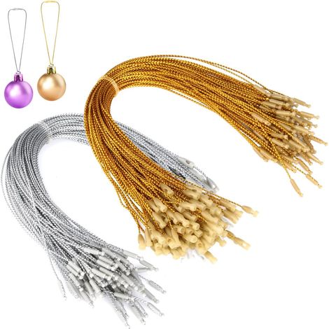 Bravix 200pcs Ficelle De Noël, Cordes Pour Décor Cintres D'Ornements De Noël Pour Fournitures De Fête De Sapin De Noël (or, Argent)