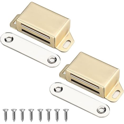 Bravix Lot De 2 Loquets De Porte Magnétiques, Loquet Robuste Pour Armoires, Volets, Portes De Meubles, Portes D'Armoire En Acier Inoxydable, Doré