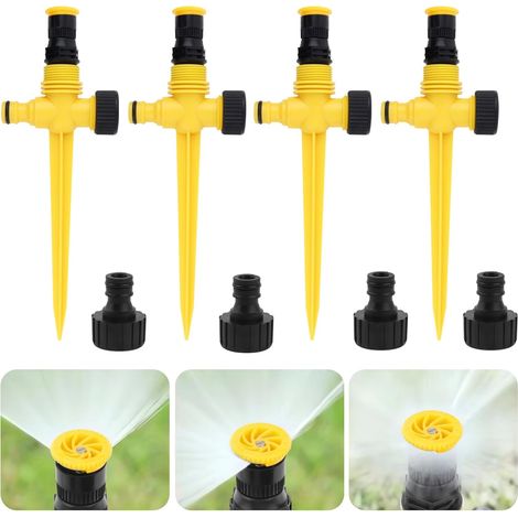 Bravix Lot De 4 Arroseurs Automatiques 360° - Asperseur D'Arrosage Réglable Avec Brumisateur - Système D'Irrigation Pour Pelouse Et Jardin - Raccord Rapide - Arrosage Extérieur Automatique