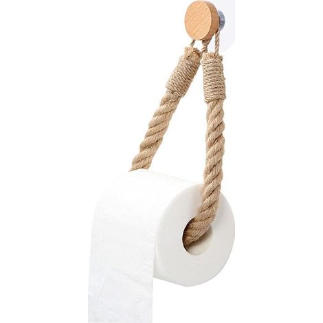 Bravix 1 Pièce Dérouleur Papier Toilette Bois Porte Papier Toilette Sans Perçage Auto Adhésif Support Pour Rouleau De Papier Toilette Porte-papier Toilette Mural Créatif (bois Et Corde)