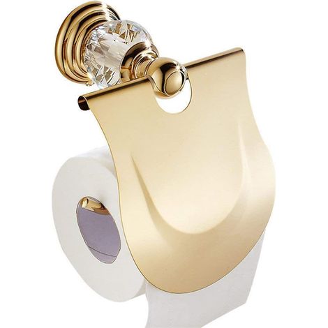 Bravix Porte- Rouleau De Papier Toilette Avec Couverture, Support De Papier Mural, Titulaire De Papier, Derouleur Papier Wc, Or