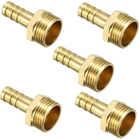 Bravix 5pcs Raccord Cannelé Tuyau En Laiton 8mm Barbelé X 3/8 Pt Mâle Adaptateur Connecteur