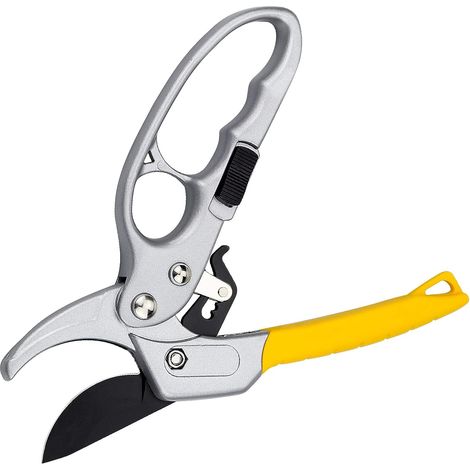 Bravix Sécateur De Jardin 18.2cm, Sécateur À Crémaillère De Jardinage Avec Poignée En Caoutchouc Pour Couper Des Tiges Et Des Branches -jaune