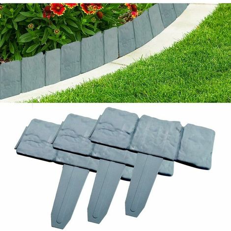 Bravix Bordure De Jardin -10 Pcs Bordure De Jardin, Bordure De Pelouse De Jardin Clture Bordure Gris Bords De Pelouse De Jardin En Plastique Palissade Clture Effet Pierre Pelousebordure Pour Jardin Pe