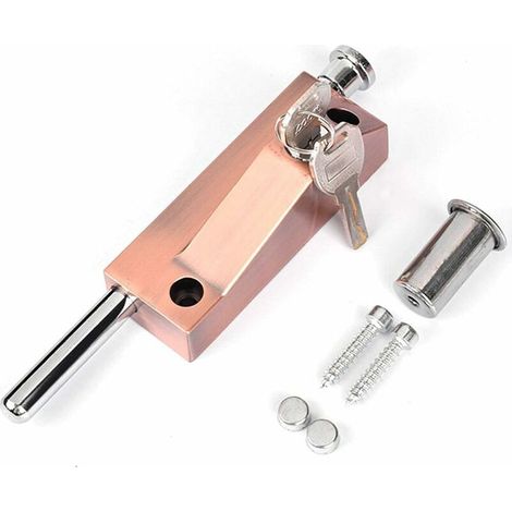 Bravix Verrou De Porte Multifonction Pour Porte De Garage - Verrou De Porte Universel - Avec 2 Clés - Pour Usage Intérieur Et Extérieur - Bronze Rouge-longziming