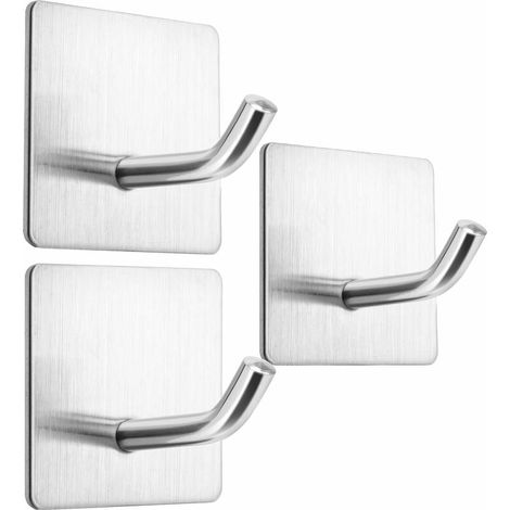 Lot De 3 Crochets Auto-adhésifs Robustes Et Amovibles En Acier Inoxydable Pour Accrocher Des Serviettes De Cuisine Pour Salle De Bain Fixation Murale Sans Clous