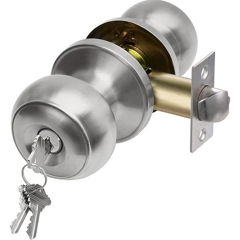 Bravix Keyed Entry Door Knob Set, Entrance Door Lock In Solid Stainless Steel For Exterior And Interior, Round Ball Handle, 1 Pack