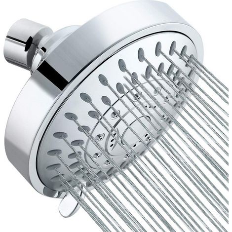 Bravix Pommeau De Douche Haute Pression 4 Pouces, Pomme De Douche Fixe Améliorée À 5 Vitesses, Pluie, Argent