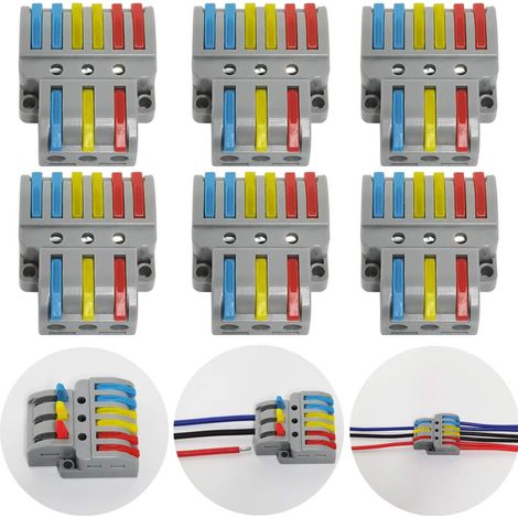 Bravix Bornes De Connexion,6 Pcs Connecteur Électrique Avec Levier De Fonctionnement, Compact Borne De Connexion Électrique Automatique, 3 In 6 Out