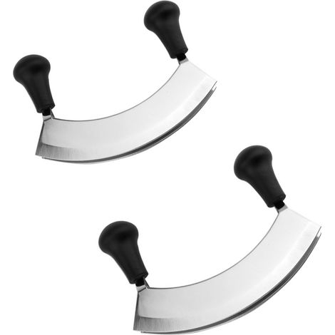 Lot De 2 Couteau Hachoir / Couteau À Herbes Et Coupe-pizza, Avec 1 Lame, Longueur : 17.2 Cm, Acier Inoxydable/plastique, Argenté/noir