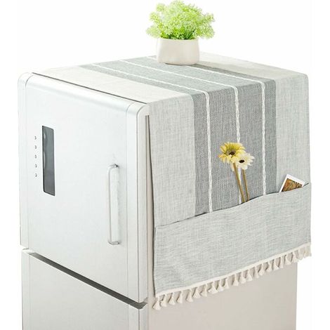 Bravix Housse De Protection Couvercle Anti-poussière Pour Lave-linge Réfrigérateur Tissu En Coton Et Lin Micro-ondes Couvercle Couvercle De Machine À Laver Avec Sacs De Rangement (gris Rayé,60 X 140cm