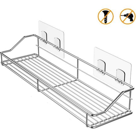 Bravix Tablette De Salle De Bain,pas De Poinçonnage Autocollant Salle De Bain Double Étagère Cuisine Salle De Bain Tenture Murale Stockage En Acier Inoxydable（35125.8cm）
