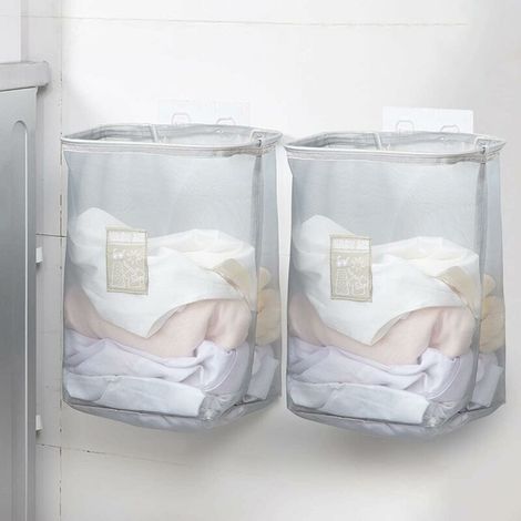 Bravix Panier A Linge Sale 2 Pièces Pliable,collecteur De Linge Pour Montage Mural Avec Panier De Rangement Amovible,panier À Jouets 35 × 17 × 26cm Pour Chambre D'Enfant Fille Garçon(gris)