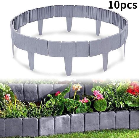 10 Pcs Bordures De Jardin Imitation Pierre, Bordure De Pelouse, Clôture Bordure Gris, Bords De Pelouse De Jardin Anthracite, Décoratif Bordure De Gazon Pour Pelouse Patio Fleur