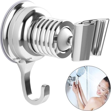 Bravix Support De Douche De Rechange Chromé Support De Pomme De Douche Réglable À 360 ° Chrome Support Mural De Douche Amovible Réglable Ventouse Support Mural Chromé Pour Pommeau De Douche Universel,