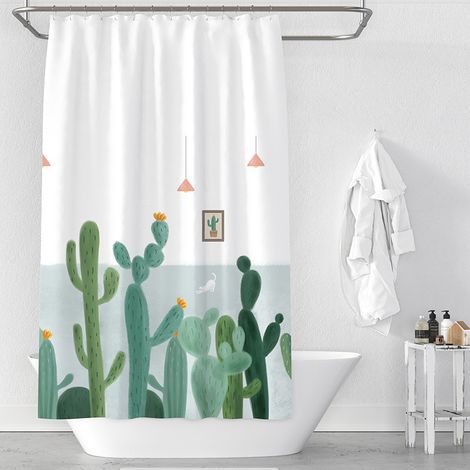 Bravix 1pc Rideau De Douche Motif Cactus, Résistant À La Moisissure, Rideau De Douche Étanche,180 X 180 Cm