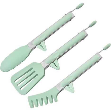 Pince Cuisine Inox, Lot De 3 Pince Barbecue Avec Embouts En Silicone, Pince Plancha Pour Griller, Barbecue, Buffet, Vert