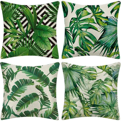 Extérieur Housse De Coussin, Lot De 4 Imperméable Plante Tropicale Verte Motif Canapé Taie D'Oreiller Pour Patio Jardin Salon Chambre Décoration, 45x45cm -plantes Tropicales 01