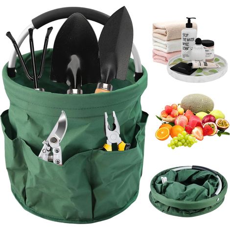 Bravix Sac À Outils De Jardin 17 L : Sac À Outils De Jardin Pliable En Tissu Oxford 600d, Panier De Jardin Avec 1 Compartiment Principal Et 6 Poches Extérieures, Panier