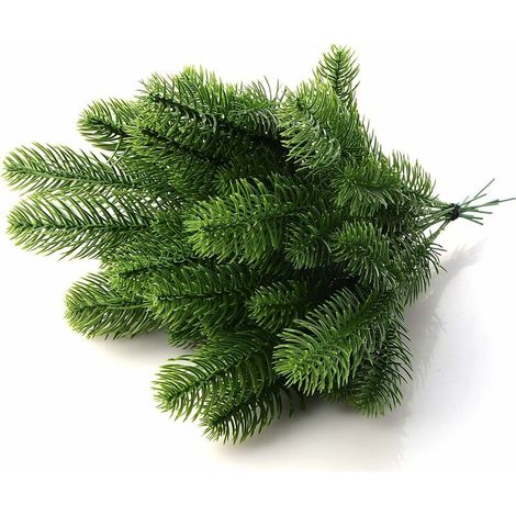 Bravix Branches De Sapin Artificiel, Plantes Vertes, Aiguilles De Pin, Accessoires De Fleurs Pour Couronne De Noël, Décoration De Jardin, Maison 24x8cm 15pcs Vert