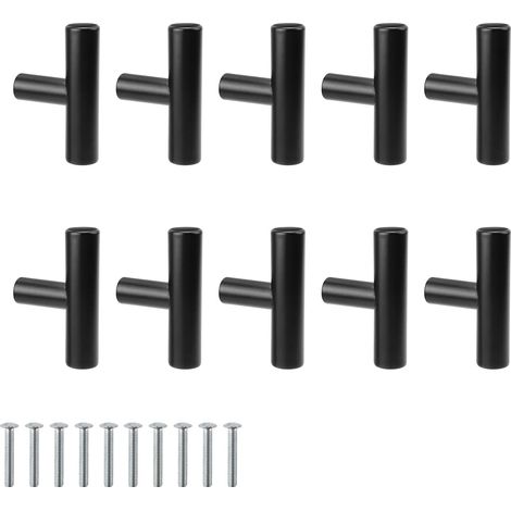 Bravix Boutons De Portes Pour Placards, 10 Pièces Bouton De Meuble Inoxydable Tubulaires, Bouton De Tiroir Noir, Pour Armoires, Vanités