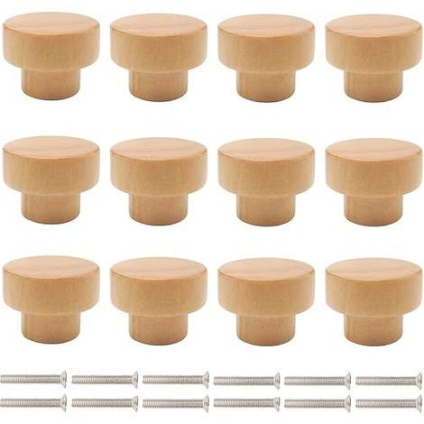 Bravix Boutons De Porte En Bois, 12 Pièces Poignées De Meuble, Bouton De Tiroir En Bois, Poignées De Boutons Rond Poignées De Tiroir De Placard, Poignées De Porte De Commode De Meuble
