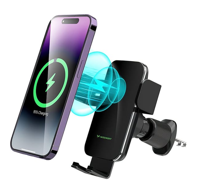 Wozinsky WEDZ-3Y8S clamp car holder with 15W inductive charger for phone on the air vent - black