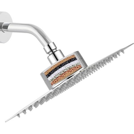 Bravix Pommeau De Douche Filtré, Pommeau De Douche Haute Pression Avec Filtre Pour Eau Dure, Élimine Le Chlore Et Les Substances Nocives, Pommeau De Douche Carré De 15.24cm (chromé)