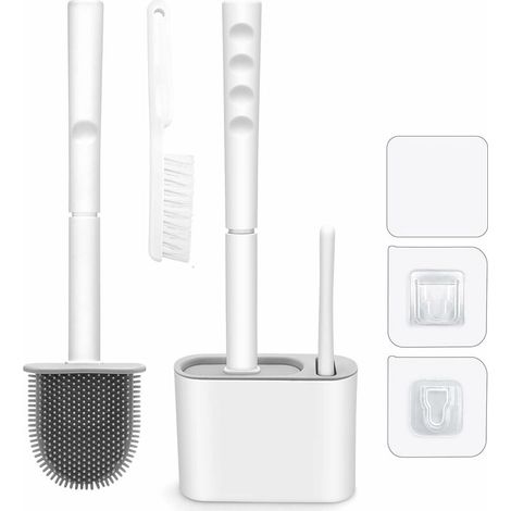 Bravix Brosse De Toilette En Silicone Et Brosse De Oyage, Brosses Wc Avec Long Manche,brosse Toilettes Wc Avec Sort Mural Pour Salle De Bains Ou Wc