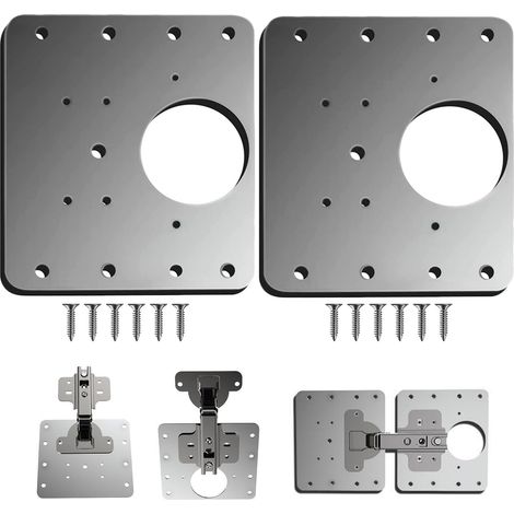 Bravix Plaque Reparation Charniere Porte D'Armoire,2 Pièces Plaque De Réparation De Charnière De Porte De Placard De Cuisine Avec Trou, Supports De Fixation Plats En Acier Inoxydable Avec Vis