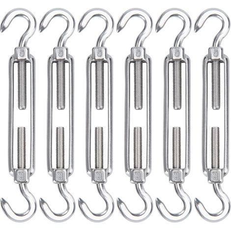 Bravix M5 Tendeur Cable Acier Inoxydable, Lot De 6 Tendeur De Fil Crochet Et Crochet Réglable Heavy Duty Tension Hook & Hook Pour Corde Cable Fil À Linge, Grillagefor Sun Shade Installation