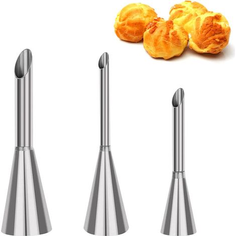 Bravix Lot De 3 Douille De Pâtisserie Petit Choux, Douilles Professionnelles En Acier Inoxydable À Garnir, Cupcake Puffs Injection Seringue, Pour La Décoration De Houppette