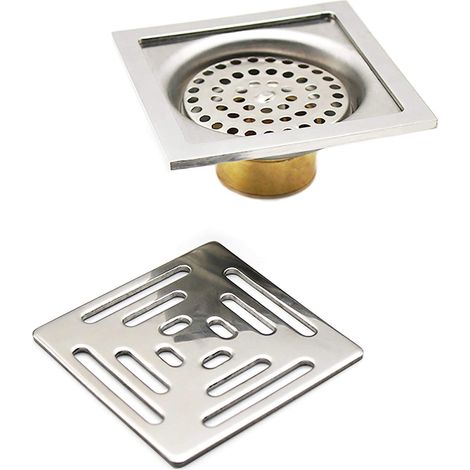Bravix Drain De Douche Carré Siphon De Sol Anti-odeur,acier Inoxydable Drain De Plancher Avec Passoire Filtre,pour Salle De Bain Jardin(100 Mm X 100 Mm)