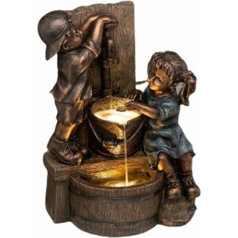 Bravix Fille Et Garçon Statue Résine Jardin Sculpture Cour Art Déco，