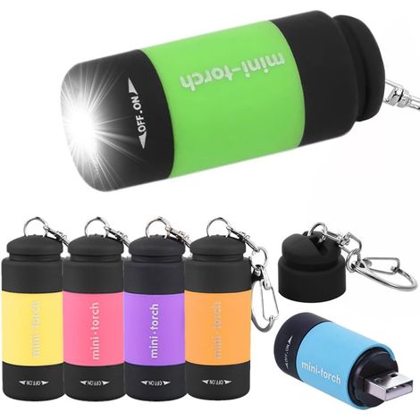 Bravix Lot De 6 Mini Lampes De Poche Usb, Mini Lampes De Poche Led, Pour Enfants, Rechargeables, Avec Trousseau De Clés, Étanche, Portable Pour L'Extérieur, Le Camping