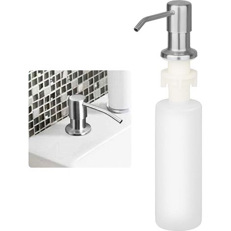 Bravix Distributeur Savon Liquide Encastrable Avec Bouteille 300ml, Distributeur Savon De Mousse Evier, Distributeur Liquide Vaisselle Cuisine, Distributeur De Détergent En Acier Inoxydable Pour Bains