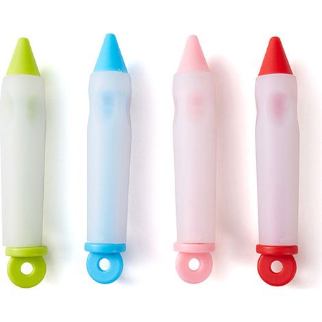 Bravix Stylo À Ecrire En Silicone Crème, Seringue Décorative En Silicone, Stylo En Silicone Pour Ecrire Des Chocolat/crème/confiture, Stylo Patisserie Adapté À L'Écriture Ou À La Décoration (4 Pcs)