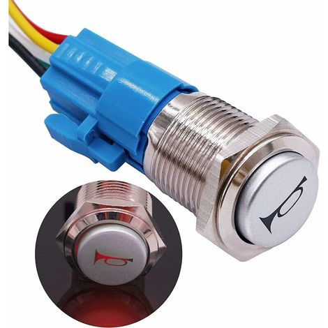Bravix 16mm Interrupteur À Bouton De Klaxon Momentané Bouton-poussoir 12v Commutateur De Horn Interrupteur De Réinitialisation Bouton Avec Lumières Led Roue Avec Prise Pour Voiture Camion Lb16-r