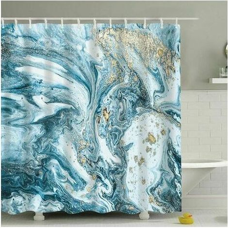 Bravix Rideau De Douche En Marbre, Ensemble De Rideaux De Salle De Bain En Roche Minérale À Texture Spirale Aquarelle Abstraite Bleue, Avec 12 Crochets, 180 X 180 Cm