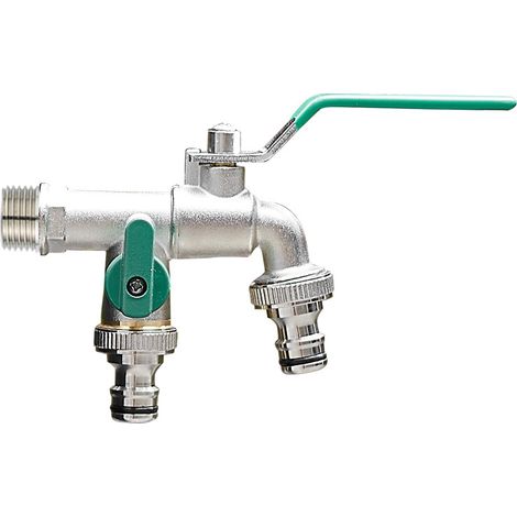 Bravix Double Robinet De Jardin, Robinet Exterieur En Alliage De Zinc, Robinet Avec Double Sortie 3/4" Et Entrée 1/2", Résistant À La Rouille Et Au Gel, Idéal Pour Jardins, Citernes De Pluie, Machines