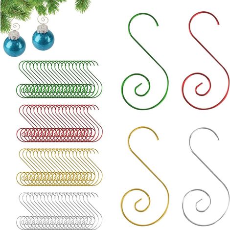 Bravix Crochet Pour Boule De Noel 80 Pièces Attache Boule De Noel, Attache Boule De Noel, Crochet En Métal En Forme De S, Décoration D'Arbre De Noël-or/rouge/vert/argent