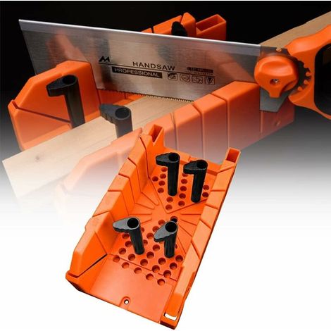 Bravix Boîte À Onglets Manuelle En Plastique De 35,6 Cm Pour Le Travail Du Bois Avec Pince Et Angle De 22,5 ° 45 ° 90 ° Pour Le Travail Du Bois (orange)une Pièce，