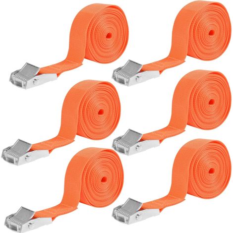 6 Pièces Sangles D'Arrimage, 25mm X 4m Sangle A Cliquet, Capacité De Charge 250kg Sangles Bagages, Sangle Coffre De Toit, Sangle De Serrage, Sangle De Fixation Pour Galerie De Toit,