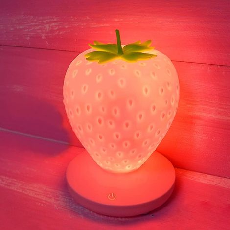 Bravix Strawberry Night Light, Belle Silicone Strawberry Light, Belle Lampe De Nuit Led, Changement De Couleur De La Table De Chevet, Anniversaire, Noël Trois Modes Tactile