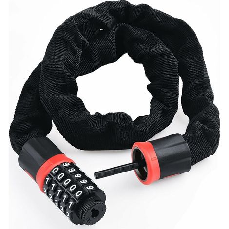 Bravix Chaîne Antivol Vélo À Code, Cadenas De Vélo À 5 Chiffres, 5.5mm X 90cm Alliage De Zinc Serrure À Combinaison, Rouge
