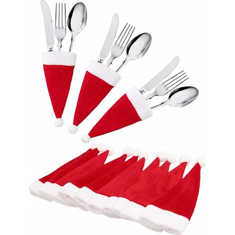 Bravix 15 Pcs Decoration Noël Porte-couverts Pour Bonnet De Noel Argenterie Vaisselle Titulaires Fourchette Cuillère Sac De Rangement Sac À Couverts De Noël Pour Noël，decoration Noël Table